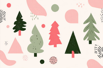 create minimalist geometric pattern featuring stylized trees in soft pastel hues