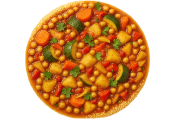Hearty Moroccan vegetable couscous stew, isolated on a transparent background