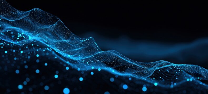 Abstract digital landscape of blue particles