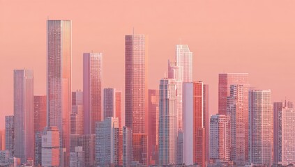 Obraz premium City skyline bathed in soft pink light