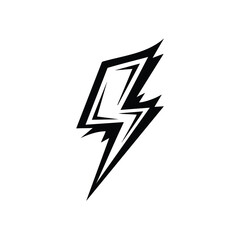 Black and white lightning bolt graphic design element for energy.