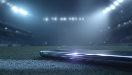 Smartphone on a stadium field at night