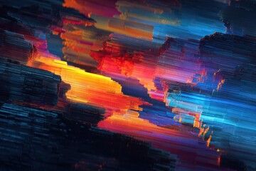 Abstract digital art with vibrant color streaks and geometric forms