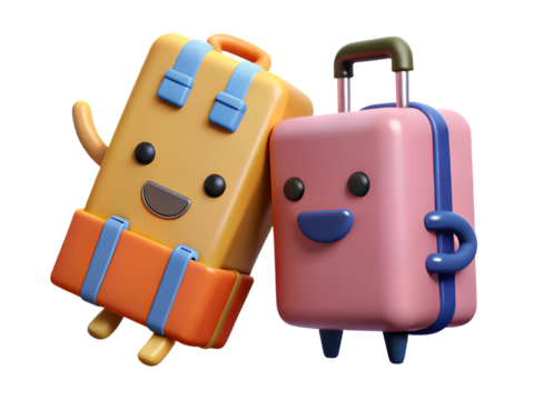 Cute cartoon suitcases with happy faces ready for vacation