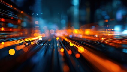 Abstract digital cityscape with streaks of light