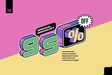 95% Off Special Discount Banner with Retro Pop Art Style Sale Promotion on Colorful Background