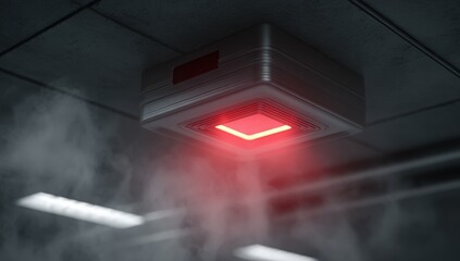 Futuristic red light box on ceiling