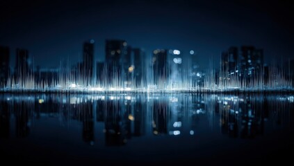 Abstract cityscape at night, with light trails and reflections