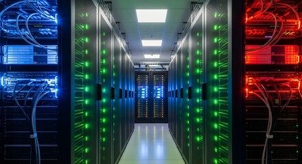 Modern Data Center with Glowing Server Racks