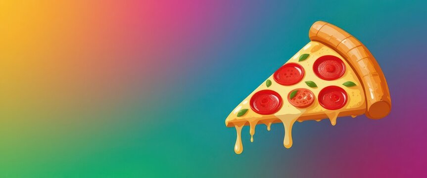  Geometric Pizza Emoji Abstract Pepperoni and Cheese Slice with a Modern Style on a Colorful Gradient