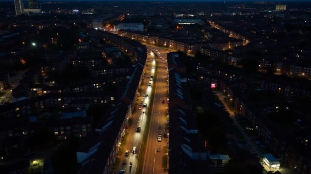 Gorgeous aerial view of Luton Town of England at Night. High Angle Footage take with drone's camera