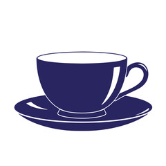 Simple vector illustration of a blue teacup and saucer isolated on white background