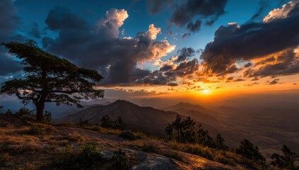 Fototapeta premium Dramatic sunset over a mountain range