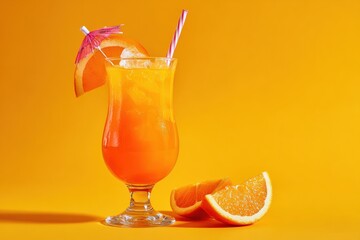 Orange cocktail on yellow background
