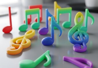 Fototapeta premium Multicolored musical note figures on table
