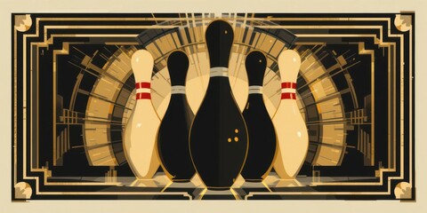  Art Deco Style Bowling Strike Silhouette