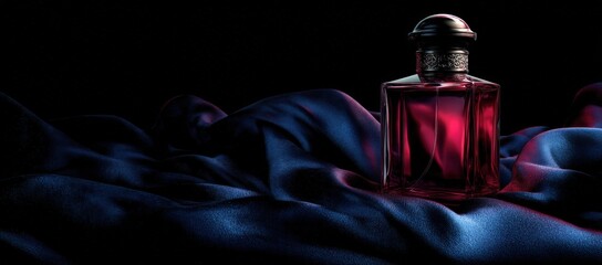 Luxurious perfume bottle on dark fabric (1)