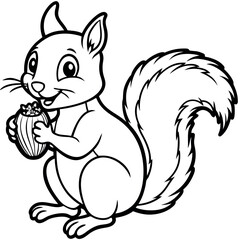A cute cat cartoon with a squirrel and acorn
