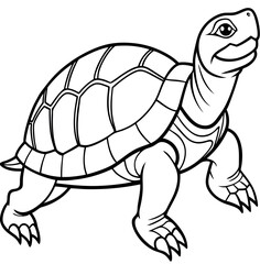 A fun cartoon vector illustration of a slow green turtle with a detailed shell
