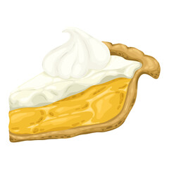 A delicious slice of lemon pie with hand drawn texture. This vector illustration features a rich lemon filling, a golden crust, and a generous layer of creamy whipped meringue. Perfect for menus