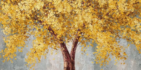 Golden autumn tree in a muted gray landscape