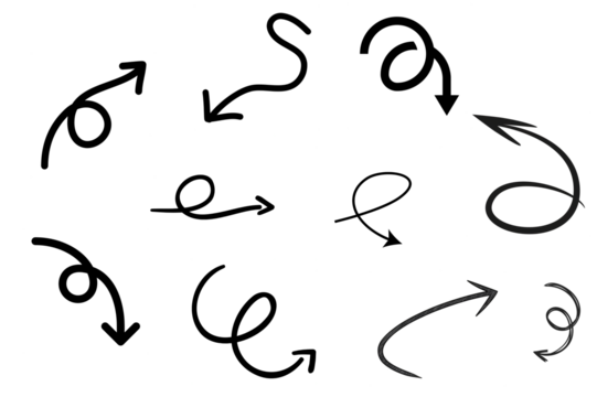 Looped arrow pack - 10 arrows in one set. Curved direction arrow, hand drawn arrow pack