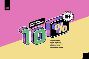 10% Off Special Discount Banner with Retro Pop Art Style Sale Promotion on Colorful Background