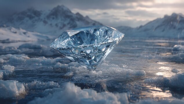 Pristine diamond on frozen lake