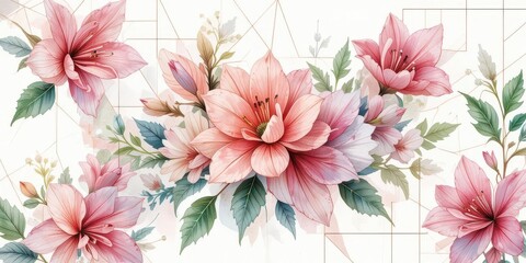  Geometric Watercolor, Modern Design, Floral Abstraction, A Unique Blend of Nature and Geometry