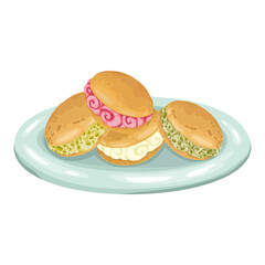 Adorable hand drawn vector illustration of Italian buns Maritozzi. These soft, sweet buns are perfect for promotions, cafe menus, Italian desserts and any design dedicated to homemade baking.