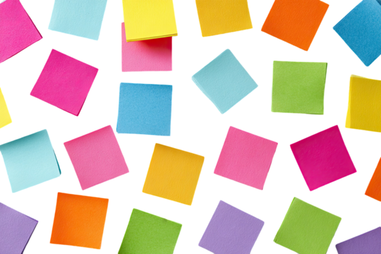Colorful sticky notes scattered on black background (10)