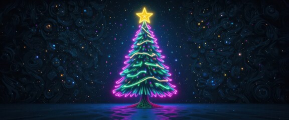  Retro Holiday Neon Glow in the dark Christmas Tree SVG Design