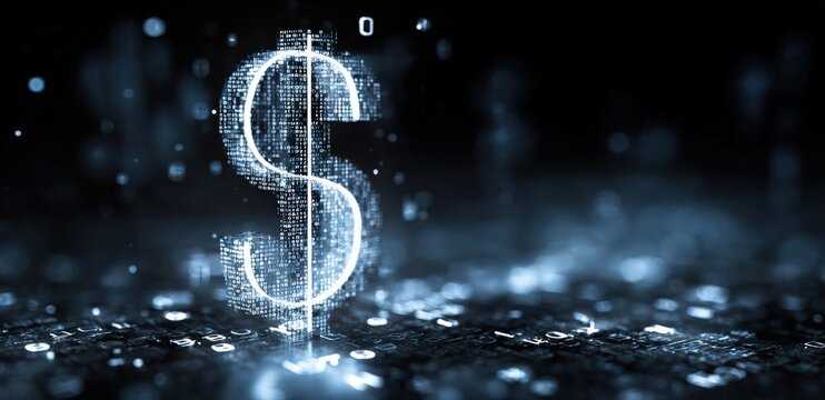 Digital dollar symbol on a dark background (1)