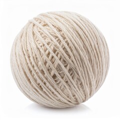 Isolated Ball of Beige Yarn with Textured Strands on White Background