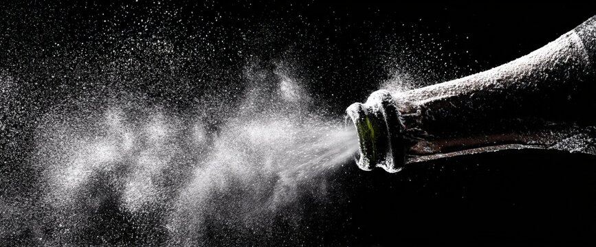 Champagne bottle exploding with effervescence