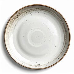 Elegant White Ceramic Dinner Plate with Rustic Brown Rim Isolated on White