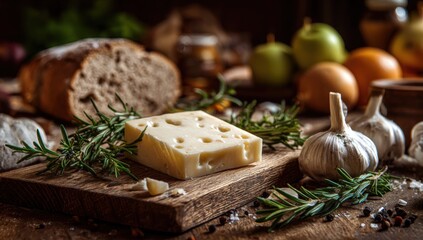 Rustic cheese and bread still life
