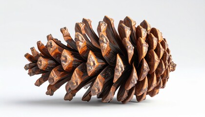 Detailed Brown Pinecone with Scales on a White Background in Bright Studio Lighting