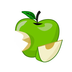 vector illustration of a green apple with a bite mark