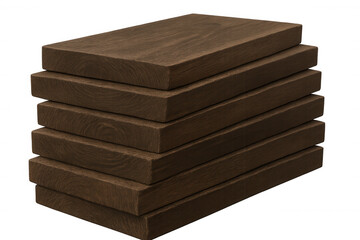 Dark wooden planks stacked geometrically, presenting clean lines and minimalist design against transparent backdrop