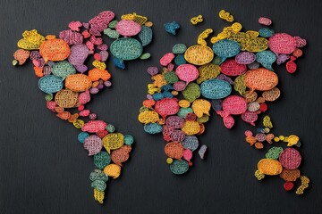 World map overlaid with colorful speech bubbles
