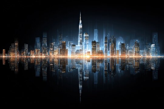 Futuristic cityscape panorama at night - Powered by Adobe