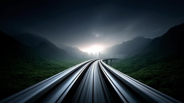 Tracks Extending to City Future Full of Technology