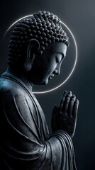 Matte black buddha statue in anjali mudra pose
