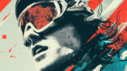 Cinematic pop art profile of goggleclad rider
