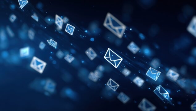 Abstract digital image of many email icons moving