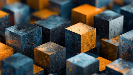 Abstract geometric pattern of interlocking cubes with a rough texture