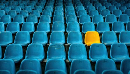 Fototapeta premium Empty stadium seats, one stands out (1)