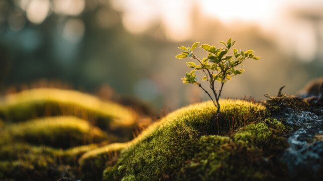 Katuk growing on moss at sunrise