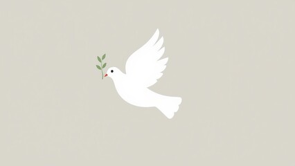 Minimalist illustration of a white dove carrying an olive branch, symbol of peace and hope worldwide.